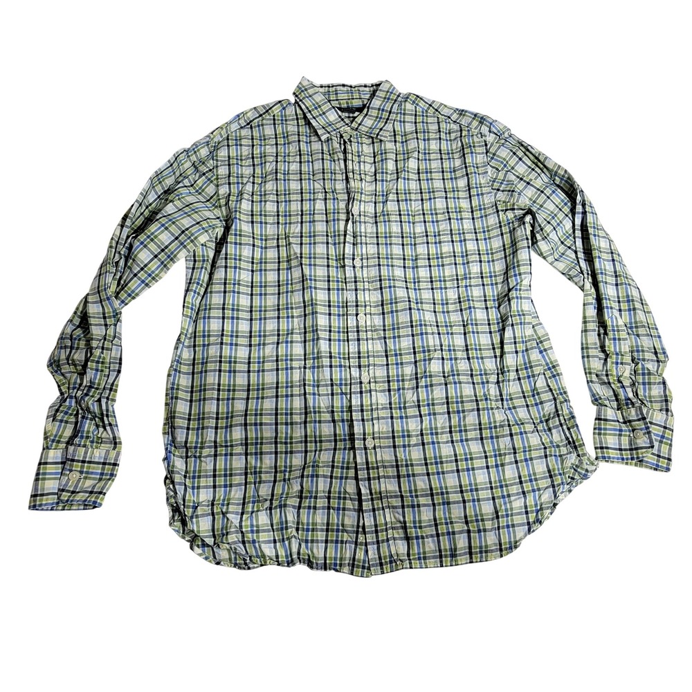 J.Crew Mens Plaid Button Down Shirt Green Blue White Long Sleeve Regular Size‎ M